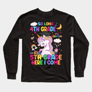 So Long 4th Grade Graduation Class 2024 Unicorn Girls Long Sleeve T-Shirt